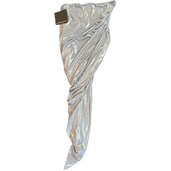 Norma Kamali Revolve Diana Mini Dress Silver‎ Size Small Metallic Ruched